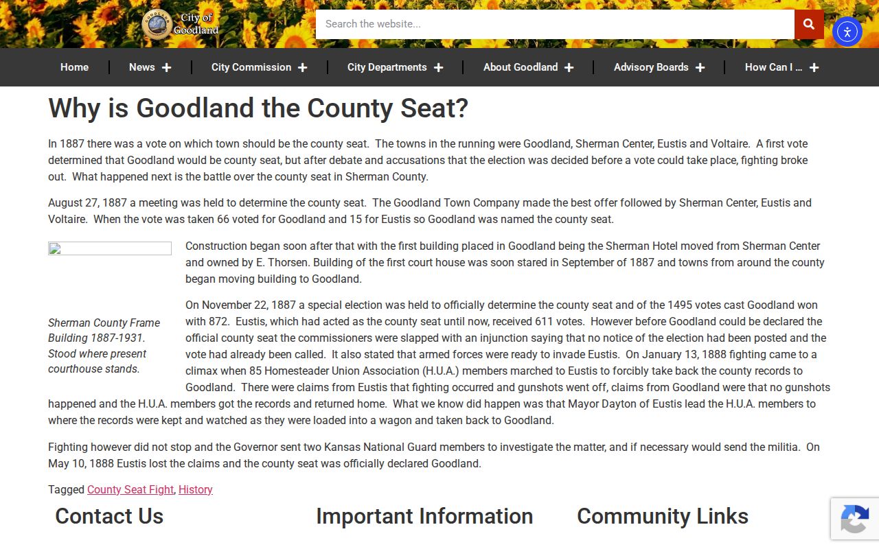 Goodland county-seat history and early record transfer