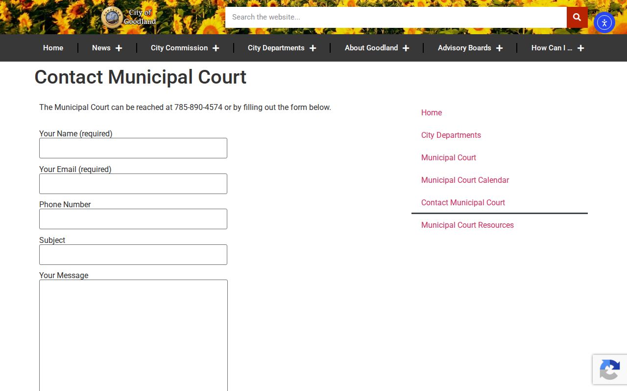 Goodland Municipal Court contact form and routing information