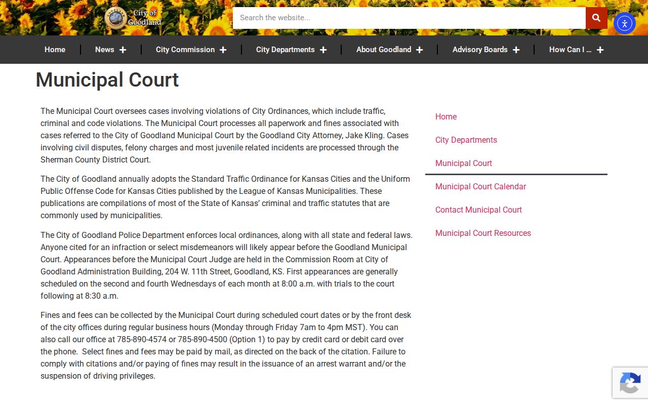Official Goodland Municipal Court information page