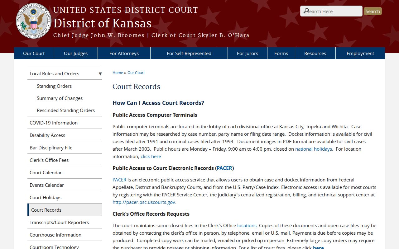 District of Kansas federal court records information separate from Sherman County court records